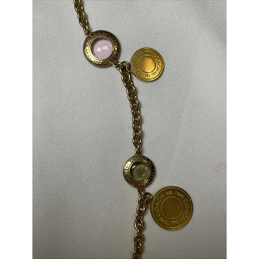 Coach Medallion Statement Necklace Glass Multicolor Cabochons Gold Tone Coin